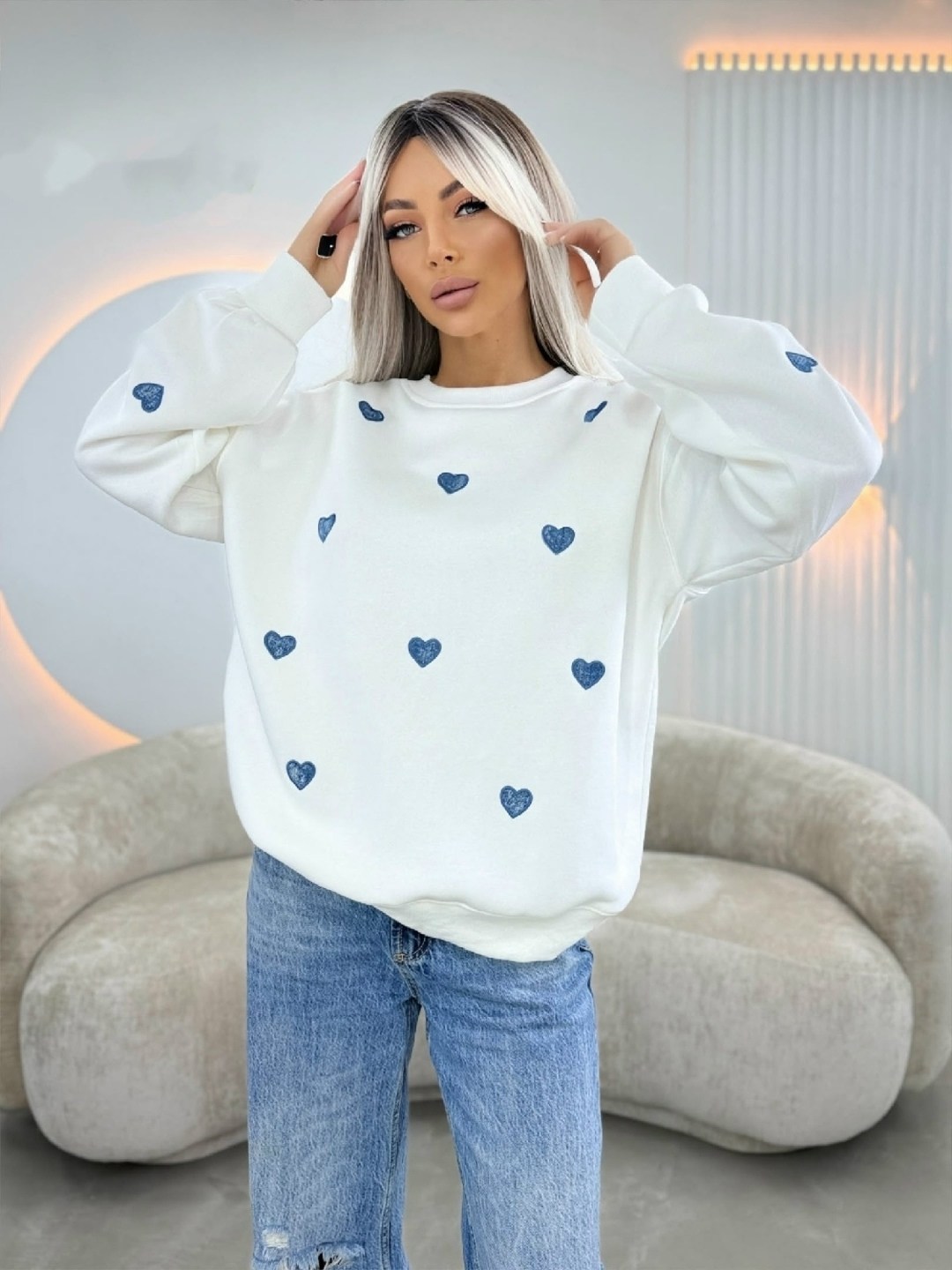 свитшот женская,женская кофта,свитшот оверсайз,свитшот с сердечками,кофта толстовка