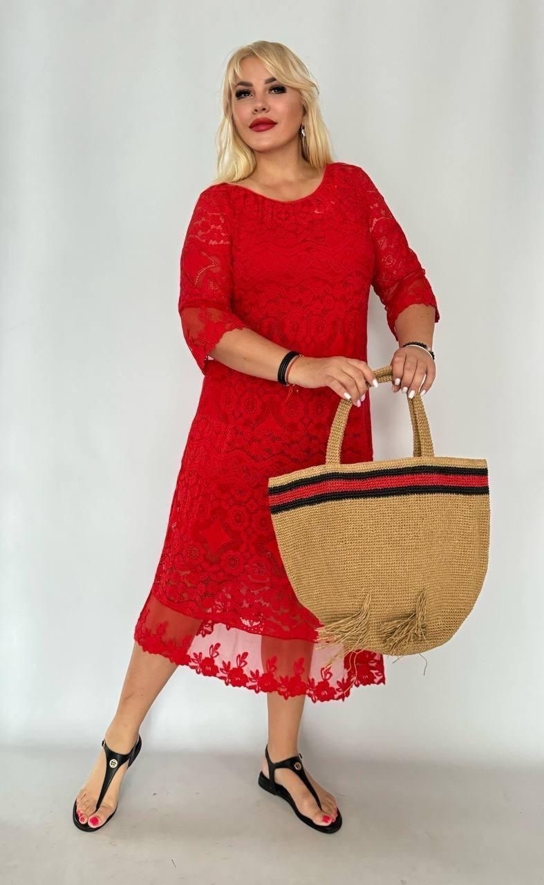 платье кружевное,платье анастасия 977 красный размер 52,платья гипюр,вечернее платье anastasia 977 красный,платье с гипюром для полных