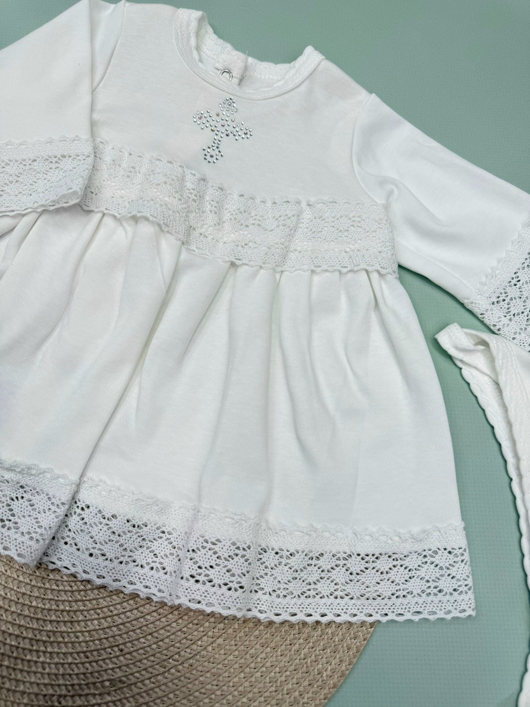 крестильный комплект "оранжевое небо",крестильный комплект,крестильное платье и чепчик,крестильное платье комплект для крещения малышеево,крестильный чепчик для девочки