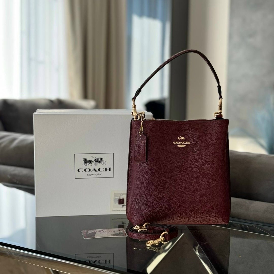 cумка coach,сумка coach через плечо женская,сумка женская coach,бордовая сумка,coach сумка ведро