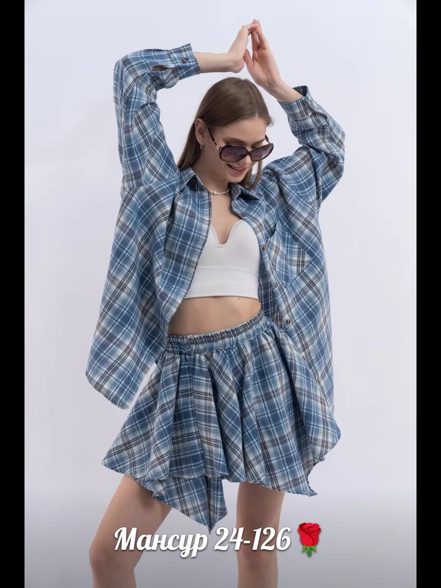 костюм женский,стильный костюм в клетку,костюм в клетку,костюм рубашка и юбка,костюм в клетку женский