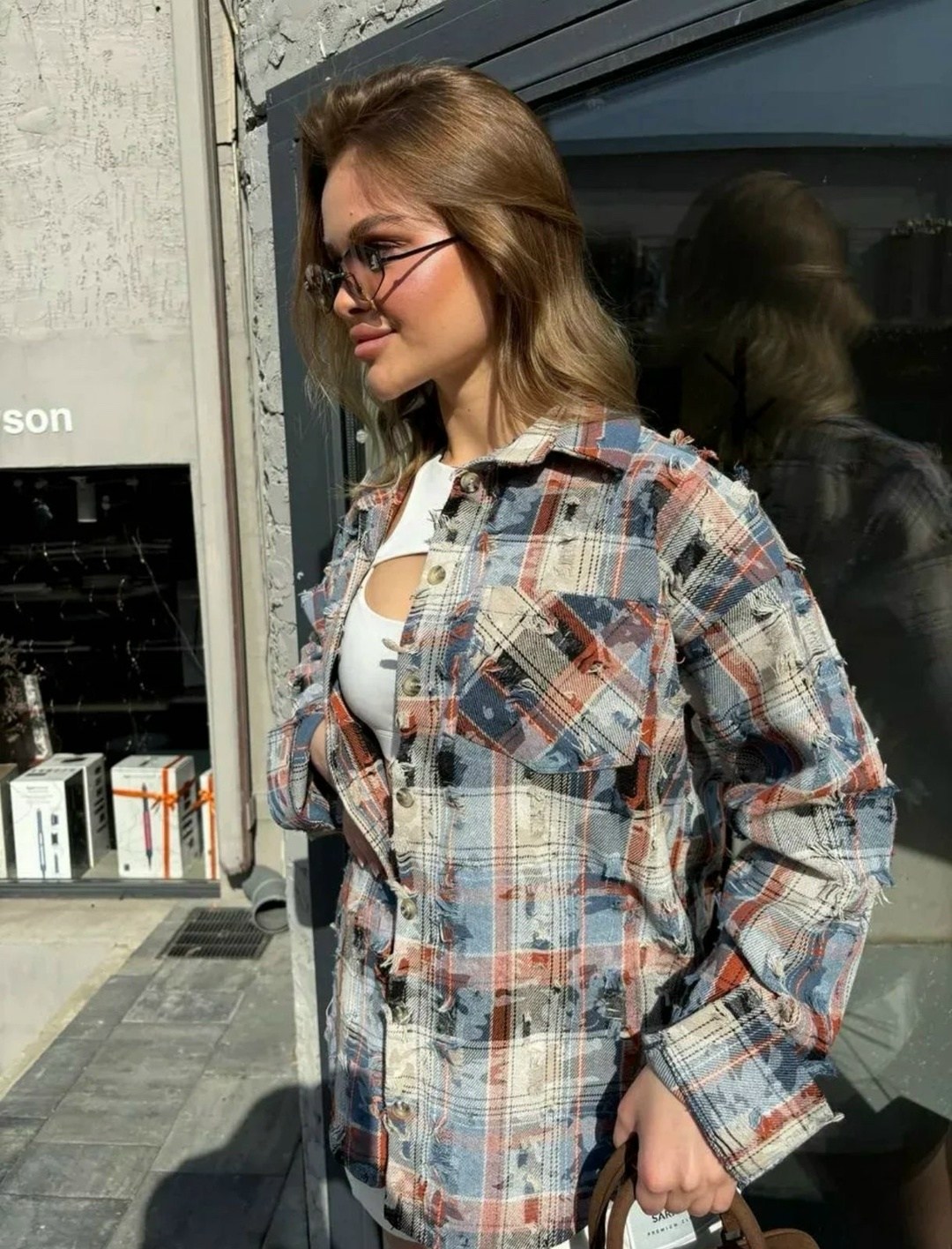 рубашка в клетку оверсайз варенка umalook,рубашка женская в клетку,рубашка в клетку оверсайз рваная,рубашка в клетку удлиненная,рубашка оверсайз в клетку рваная dream shop one love