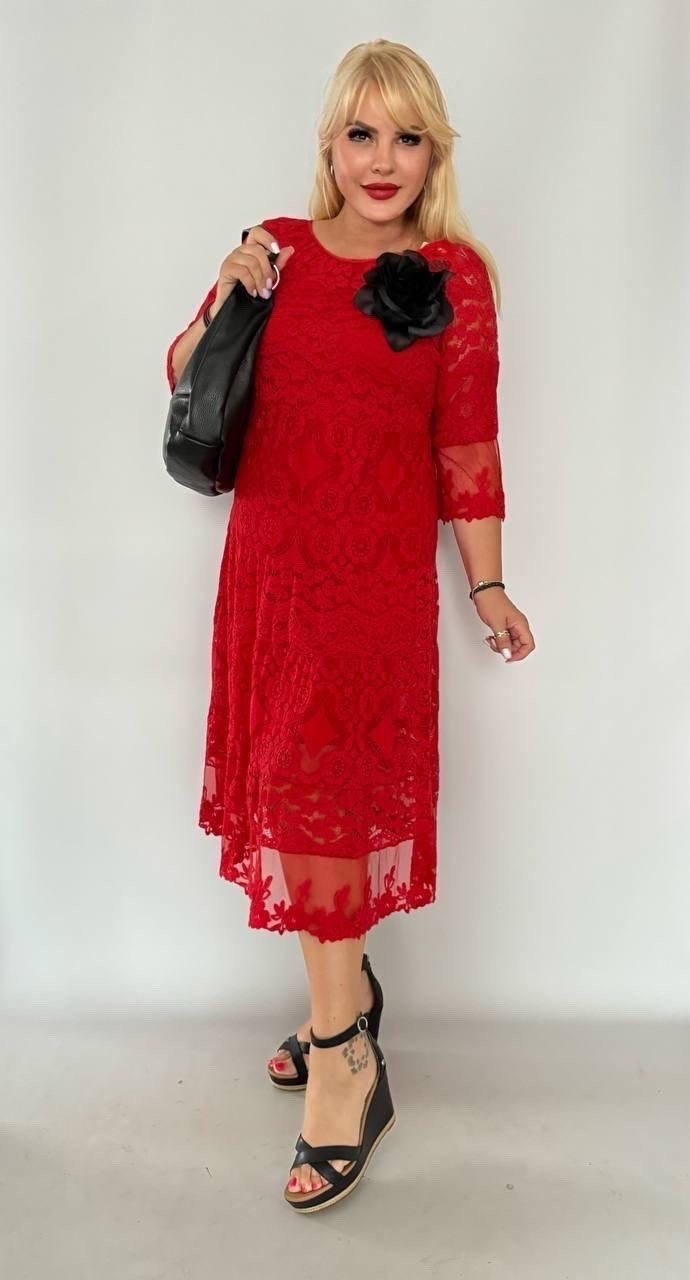 платье кружевное,платье анастасия 977 красный размер 52,платья гипюр,вечернее платье anastasia 977 красный,платье с гипюром для полных