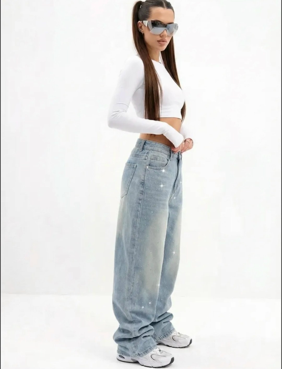 женщины светло -голубые джинсы y2k harajuku,широкие джинсы,модные джинсы,джинсы со стразами,джинсы женские