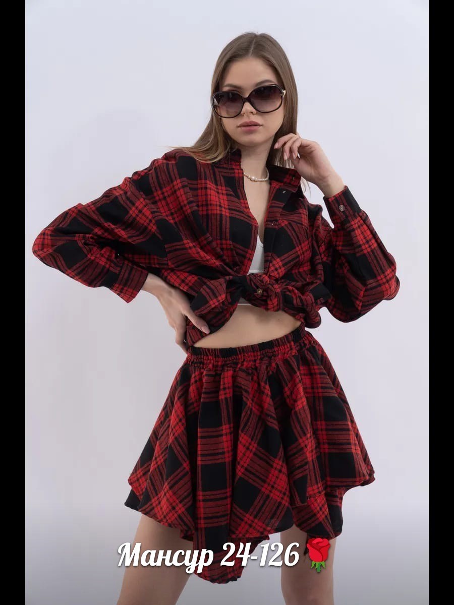 костюм женский,стильный костюм в клетку,костюм в клетку,костюм рубашка и юбка,костюм в клетку женский