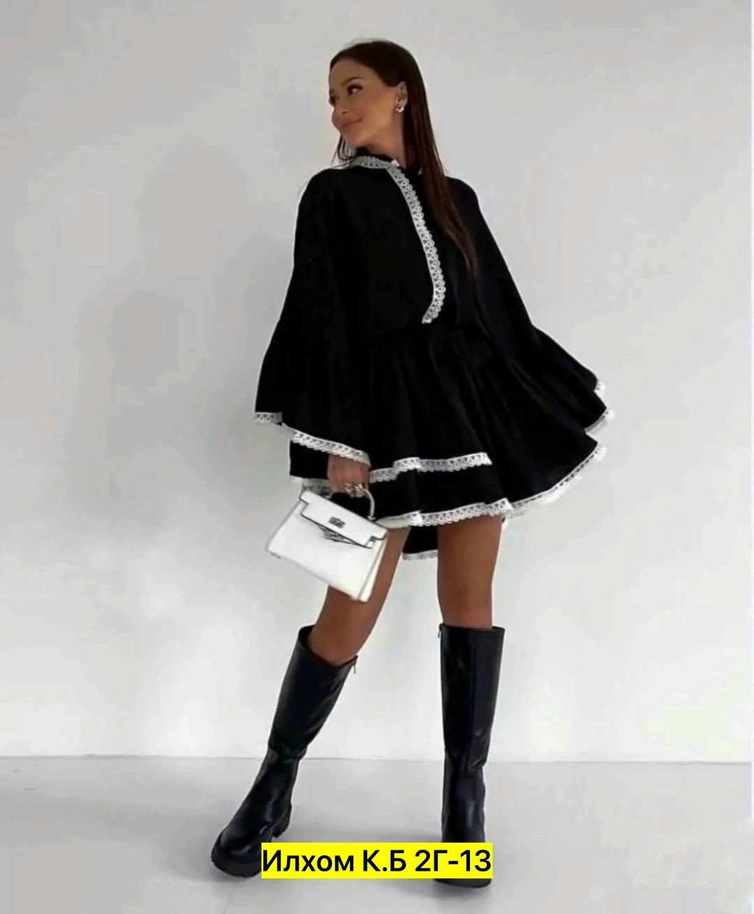 платье женское,платье,платье с отделкой кружевом, асимметричной юбкой-капустой и широкими рукавами, платье,женское платье с воланом