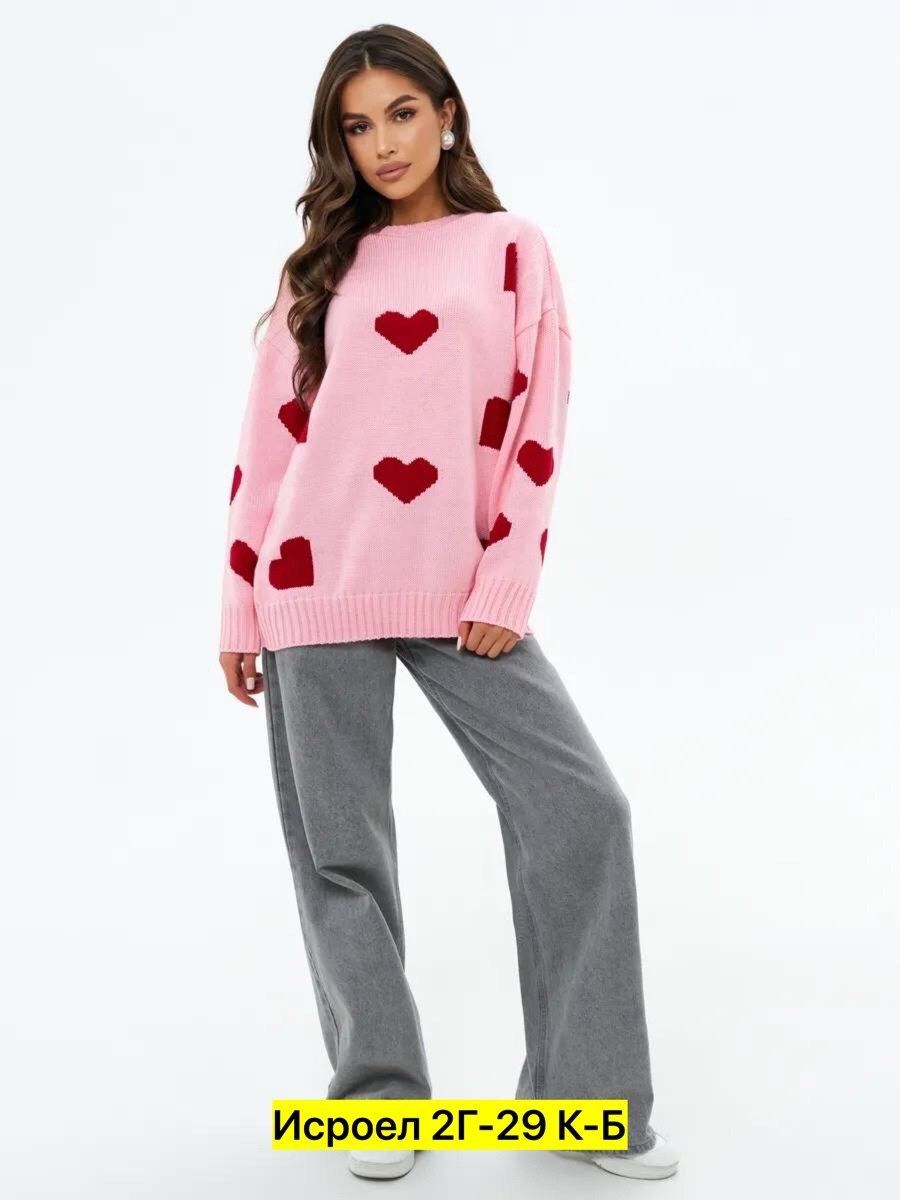 свитер оверсайз удлиненный с сердечками isali,свитер оверсайз удлиненный с сердечками isali цвет розовый,свитер оверсайз удлиненный с сердечками isali 304596124,свитер оверсайз вязаный с сердечками те