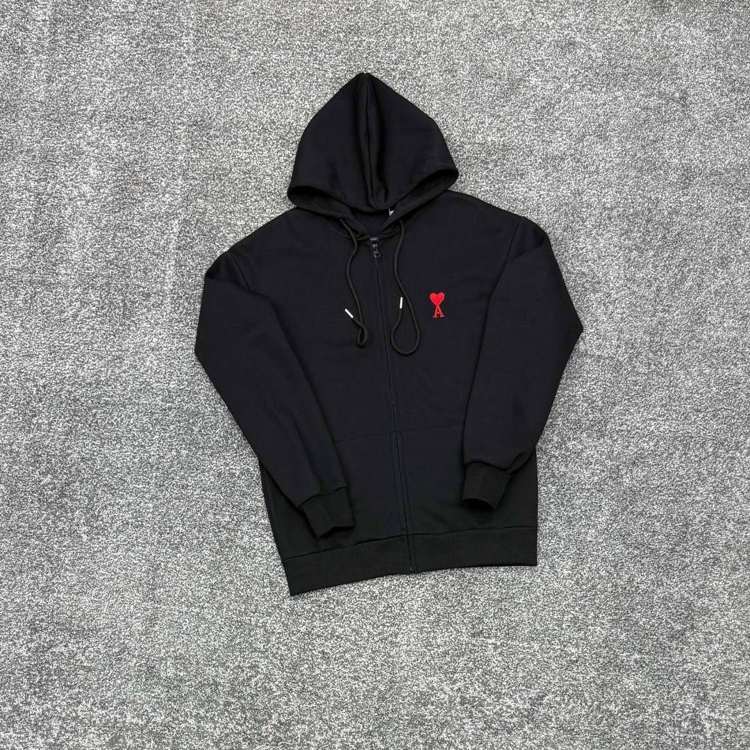 худи ami paris small a heart zip hoodie цвет heather ash grey,толстовки для мужчин,серая толстовка,толстовка,толстовки худи