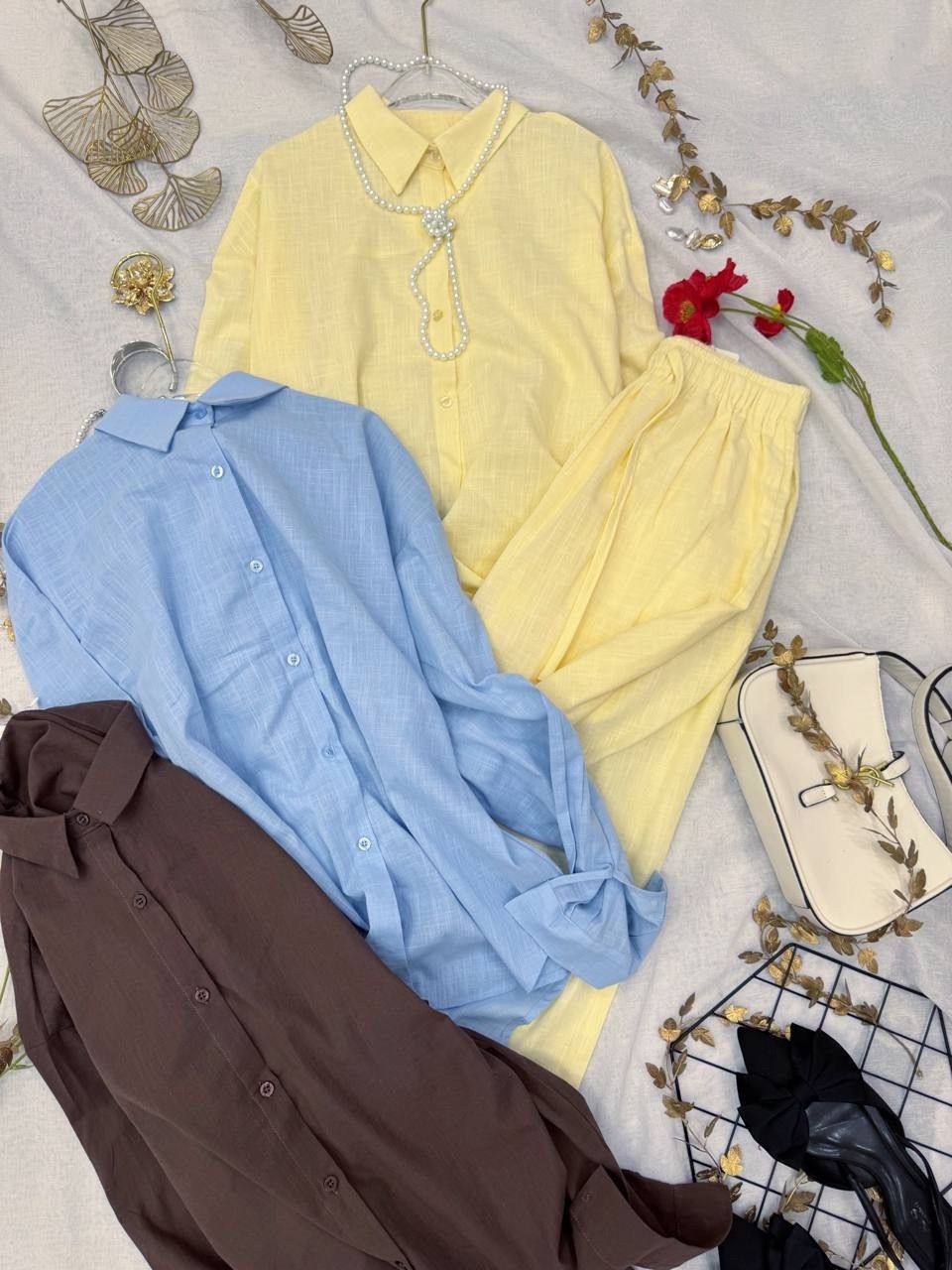 костюм брючный с блузой лен emberens 232766086,брючный костюм женский,костюм брючный с блузоном,костюм брючный 1053 голубой atelero,костюм брючный с блузой лен emberens голубой