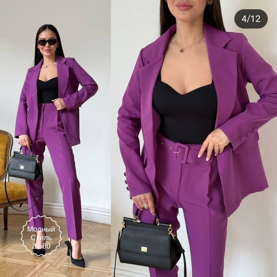 брючный костюм continental fashion 0211-07 фиолетовый,брючный костюм женский фиолетового цвета,брючный костюм фиолетовый,женский брючный костюм фиолетовый,костюм continental fashion 0211-07 двойка жак