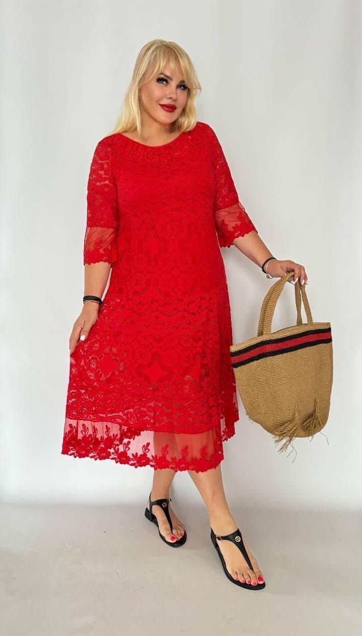 платье кружевное,платье анастасия 977 красный размер 52,платья гипюр,вечернее платье anastasia 977 красный,платье с гипюром для полных