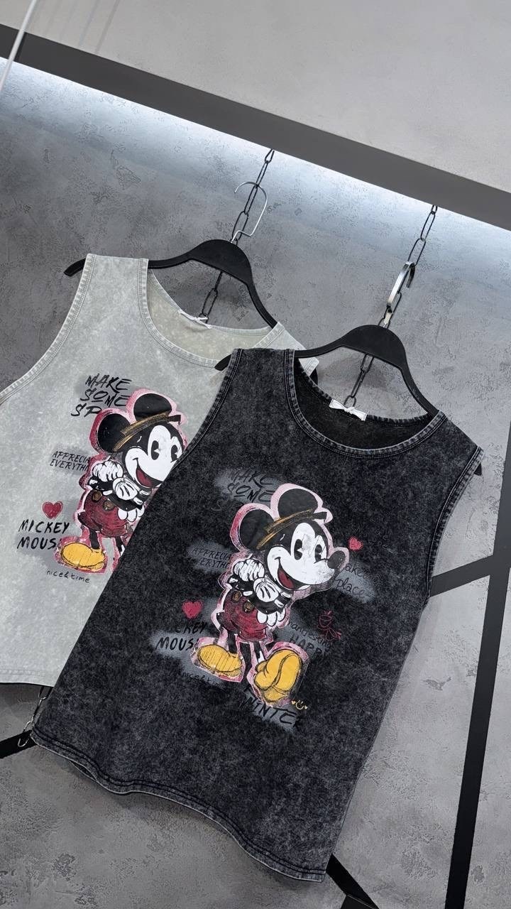 футболки и майки,женская футболка,женская футболка-жилет микки маус,майка,сарафан микки маус джинсовый