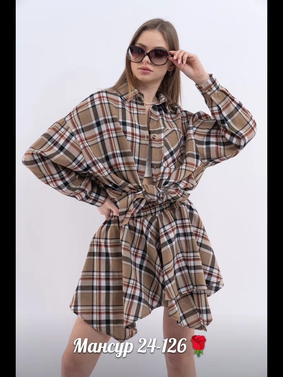 костюм женский,стильный костюм в клетку,костюм в клетку,костюм рубашка и юбка,костюм в клетку женский