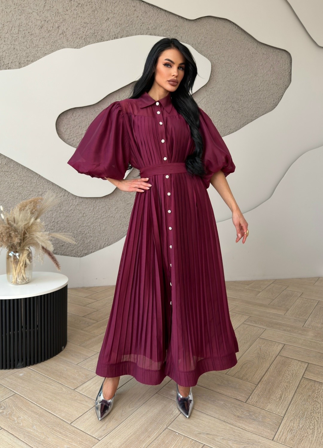 шифоновое платье,платья,платья в пол,платье плиссе,бордовое платье