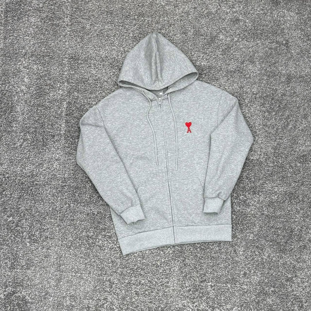худи ami paris small a heart zip hoodie цвет heather ash grey,толстовки для мужчин,серая толстовка,толстовка,толстовки худи