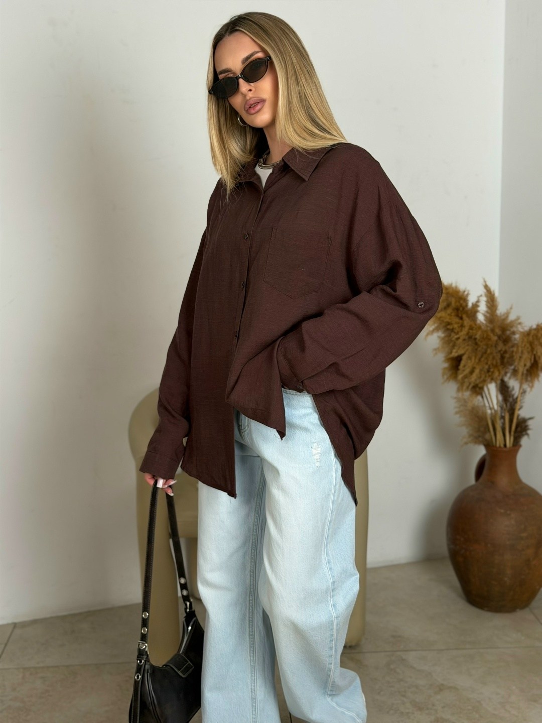 рубашка оверсайз изо льна с длинным рукавом sonet оранжевый,рубашка женская,оверсайз рубашка,женская рубашка оверсайз,рубашка оранжевая