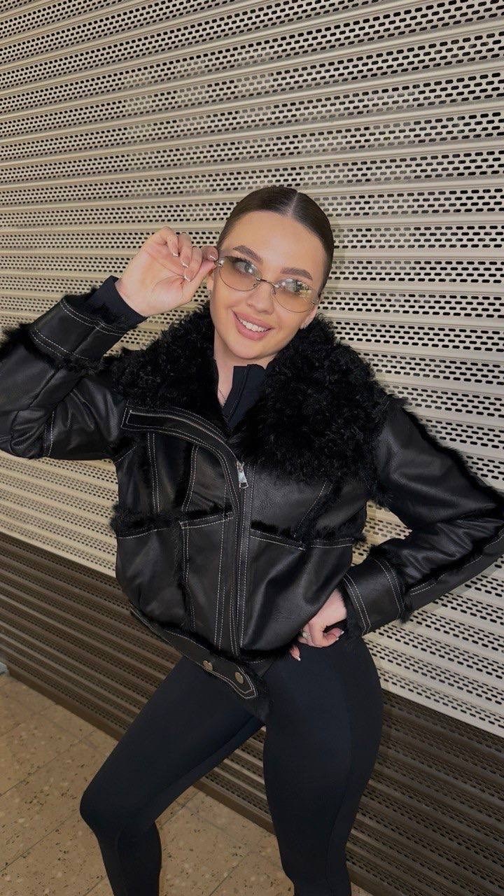 куртка из экокожи женская,дубленка авиатор короткая оверсайз anna wear,куртка косуха,куртка из эко кожи,дубленка авиатор укороченная angel mood