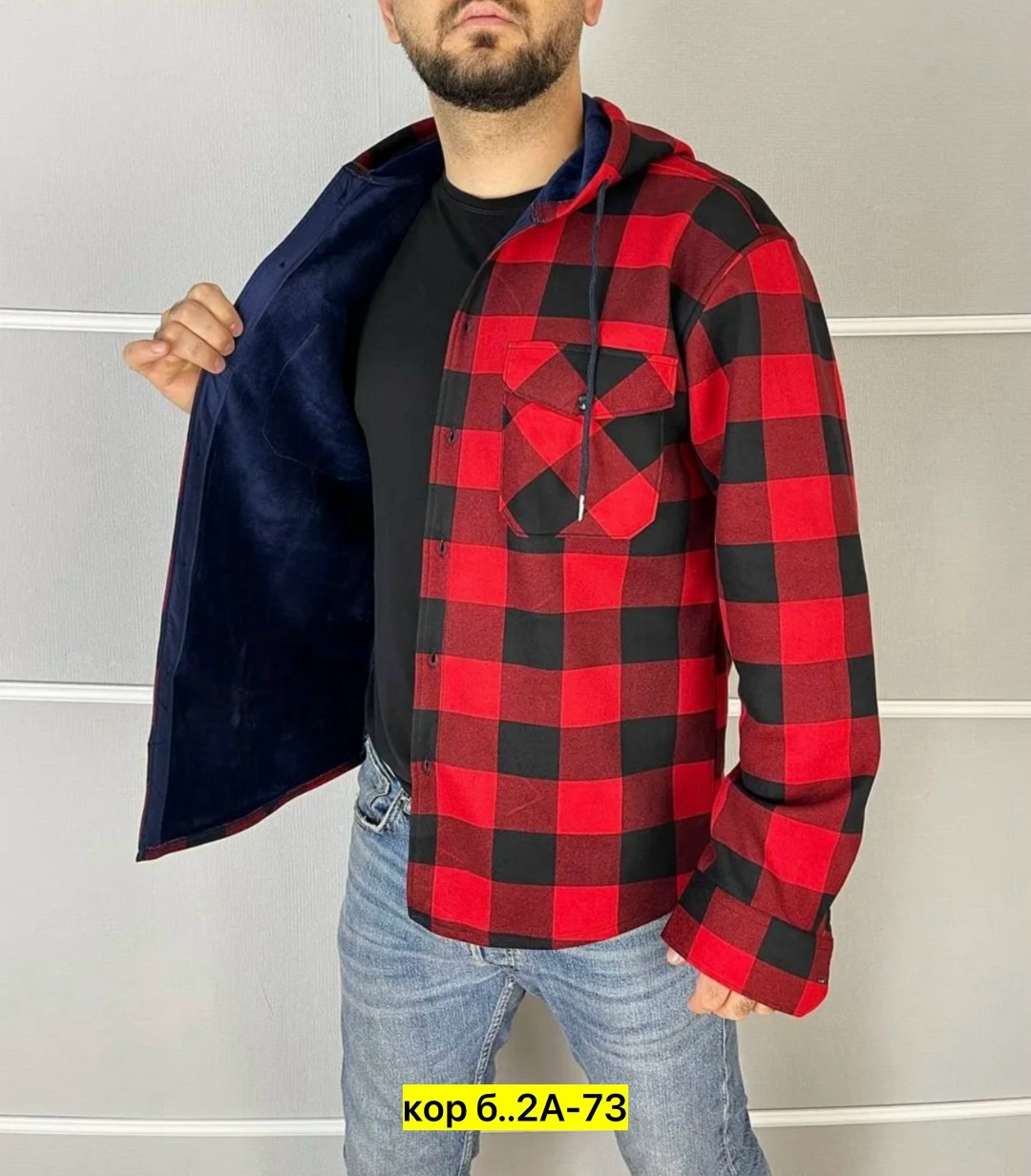 рубашка утепленная,рубашка теплая на меху,мужская рубашка,рубашка в клетку с капюшоном,рубашка в клетку мужская