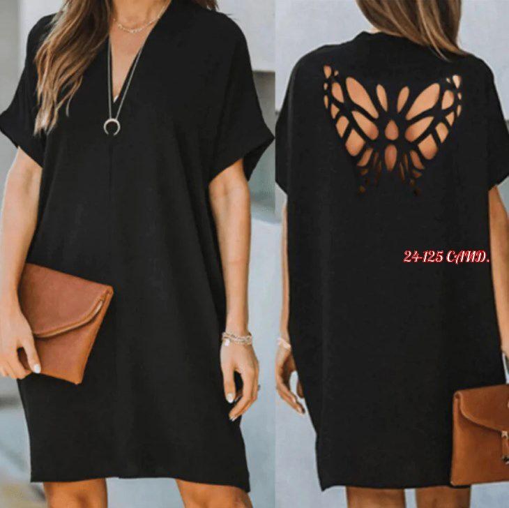 платье черное - вырез на спине,платье стильное,свободное платье,платье туника,платье женское свободное