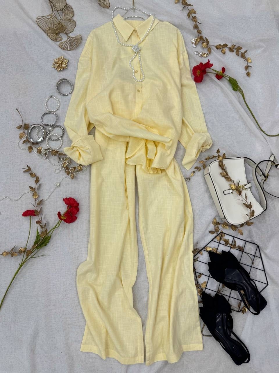 костюм брючный с блузой лен emberens 232766086,брючный костюм женский,костюм брючный с блузоном,костюм брючный 1053 голубой atelero,костюм брючный с блузой лен emberens голубой