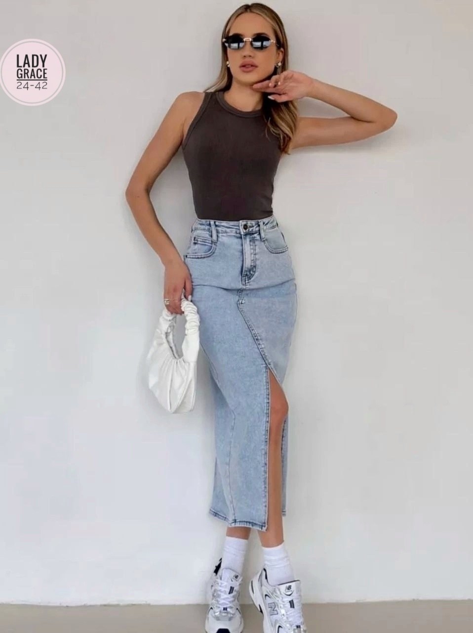 джинсовая юбка,джинсовая юбка длинная,джинсовая юбка миди,юбка джинсовая женская,юбка миди джинсовая с разрезом спереди ниже колен