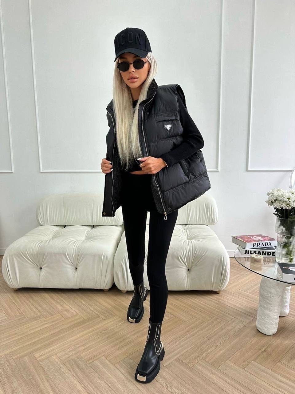 жилетка прада,стильная жилетка,женская жилетка,жилет женский черный,женский жилет prada