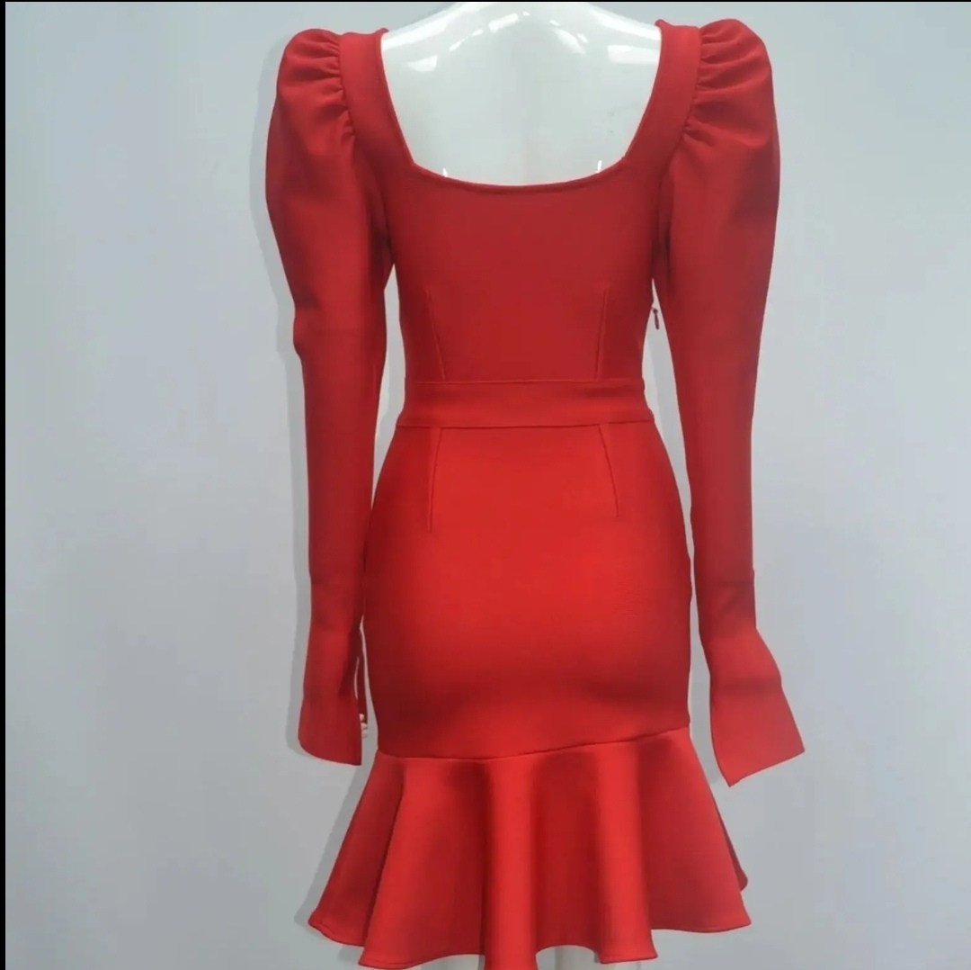 красное платье,женское платье,платье классическое,женское платье с рукавами,платье с рукавами фонарик