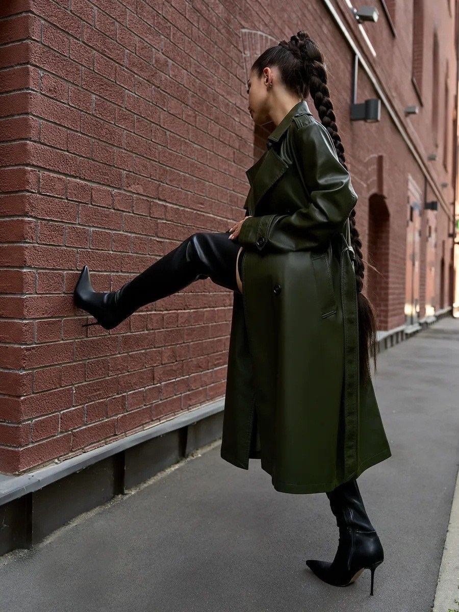 плащ тренч кожаный,тренч кожаный,модные кожаные плащи 2026,длинный плащ тренч,кожаные плащи