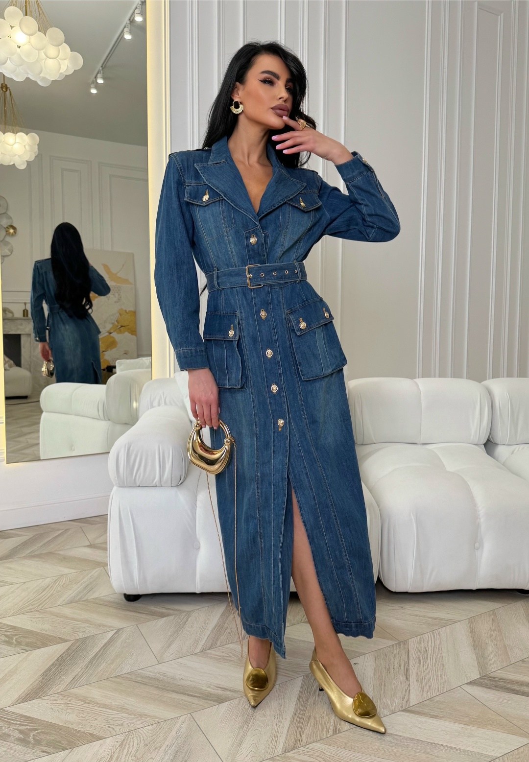 джинсовое платье,джинсовое платье женское,джинсовое платье-рубашка длины миди,джинсовое платье миди,джинсовое платье 2025