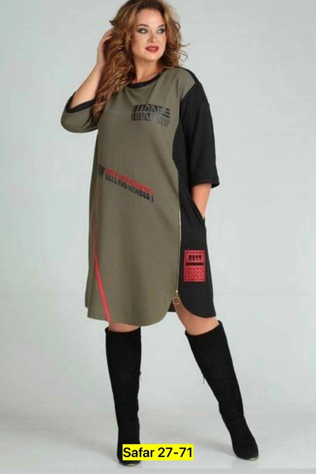 платье sandyna 13628 хаки,платье женской,платье sandyna 13628,платье комбинированное,платья большие размеры