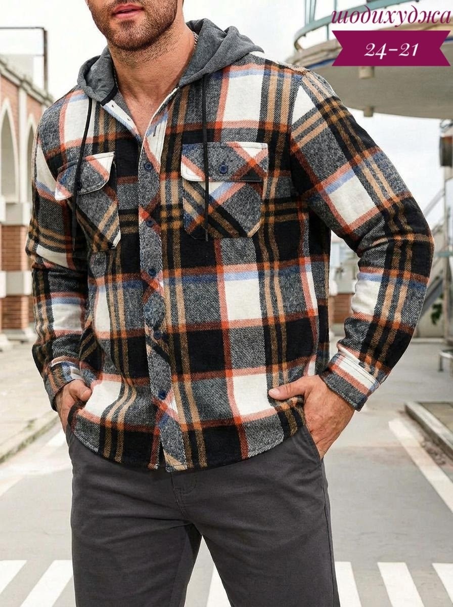 рубашка с капюшоном,рубашка мужская с капюшоном,флисовая рубашка,клетчатая куртка,рубашка в клетку с капюшоном