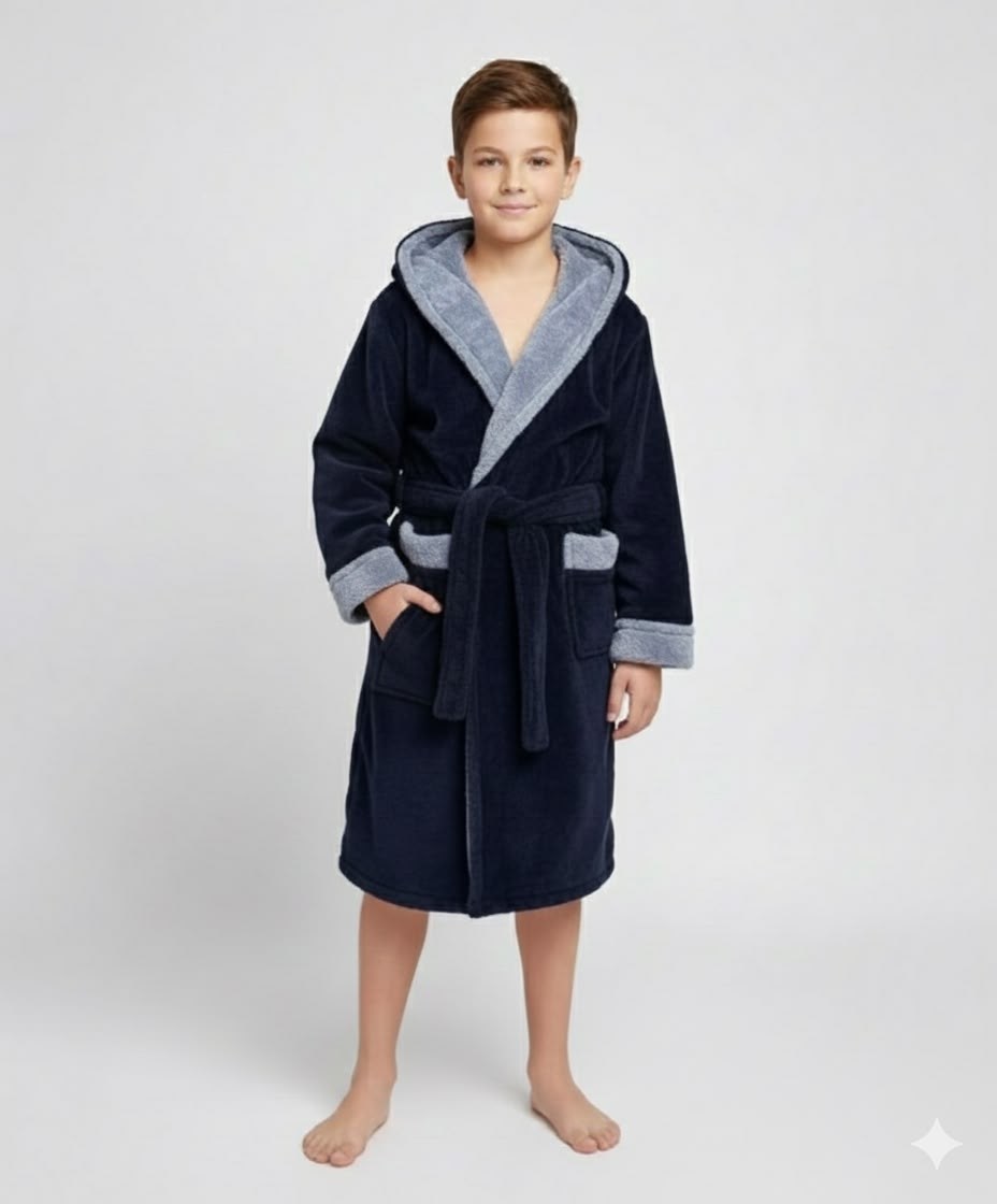 халат детский махровый,халат детский махровый для мальчика,халат для мальчика,детский махровый халат с капюшоном темно-синий мз-04 (88),подростковый махровый халат с капюшоном росхалат