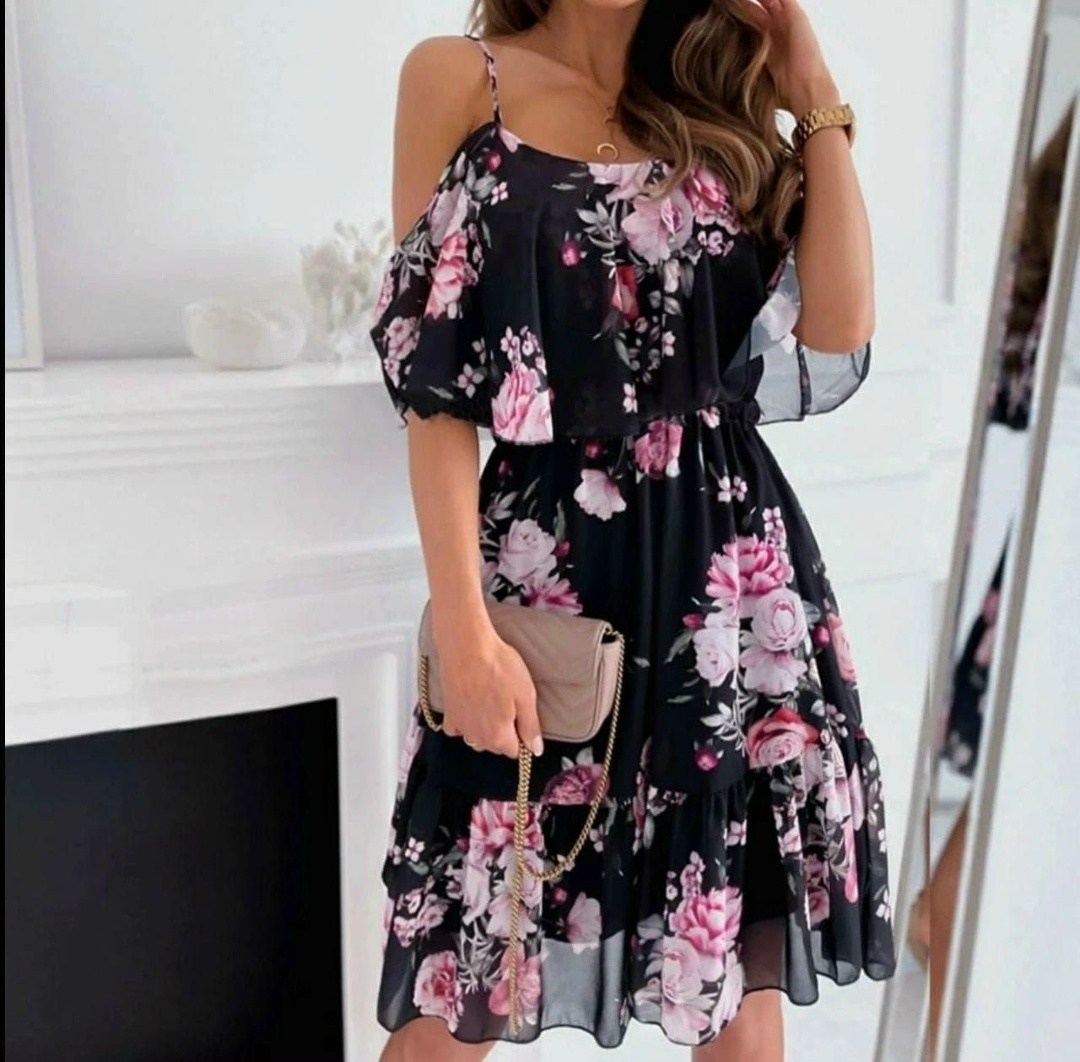 платье летнее женское,женское весенне-летнее новое шифоновое платье с принтом в европейском,голубое платье в цветочек,платье летнее,летние сарафаны