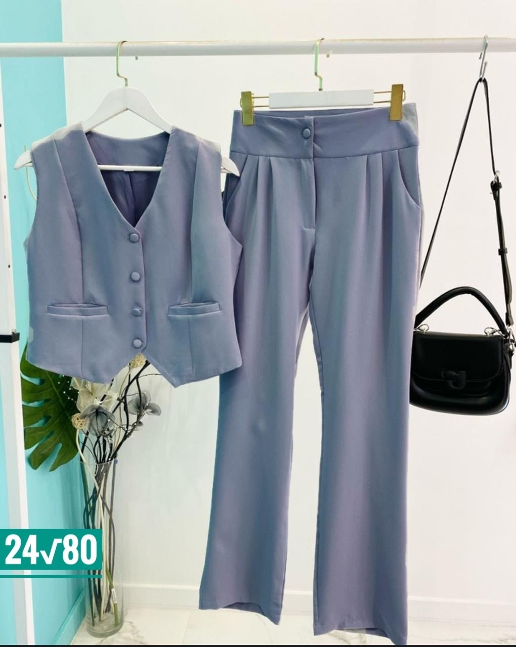 женский комплект из жилета и широких брюк,костюм жилет и брюки,модный костюм жилет широкие брюки повседневный,костюм женский с жилеткой,костюм брючный с жилеткой