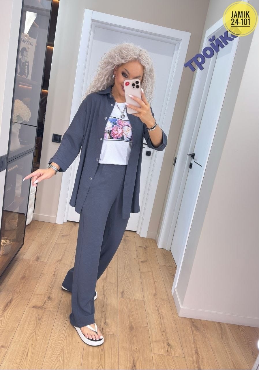 костюм брючный деловой палаццо li-style,брючные костюмы женские,серый брючный костюм,костюм с брюками,костюм женский тройка