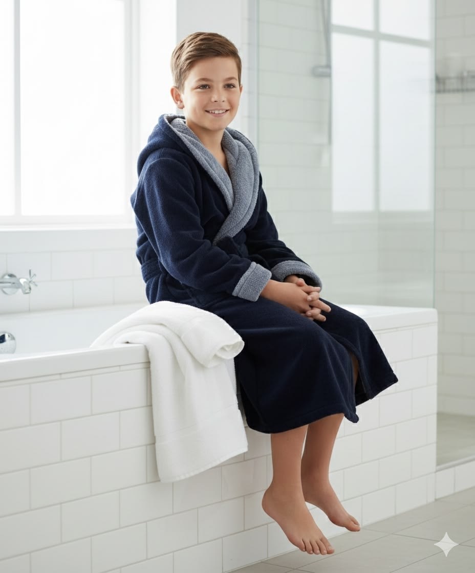 халат детский махровый,халат детский махровый для мальчика,халат для мальчика,детский махровый халат с капюшоном темно-синий мз-04 (88),подростковый махровый халат с капюшоном росхалат