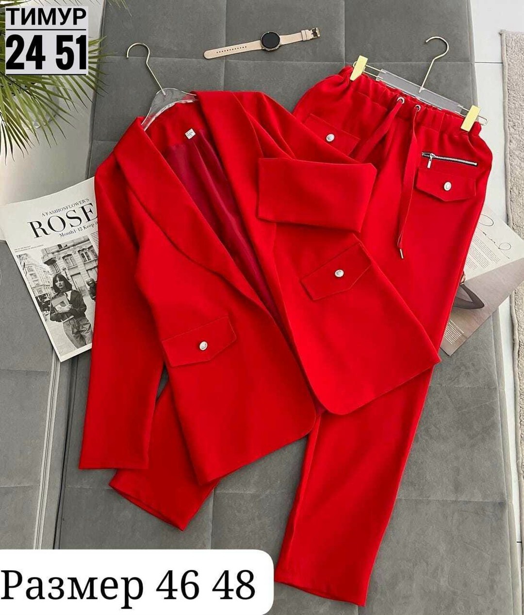 костюм двойка женский брючный,костюм женский брючный,женский красный брючный костюм,брючный костюм,костюм брючный 694 красный vilena