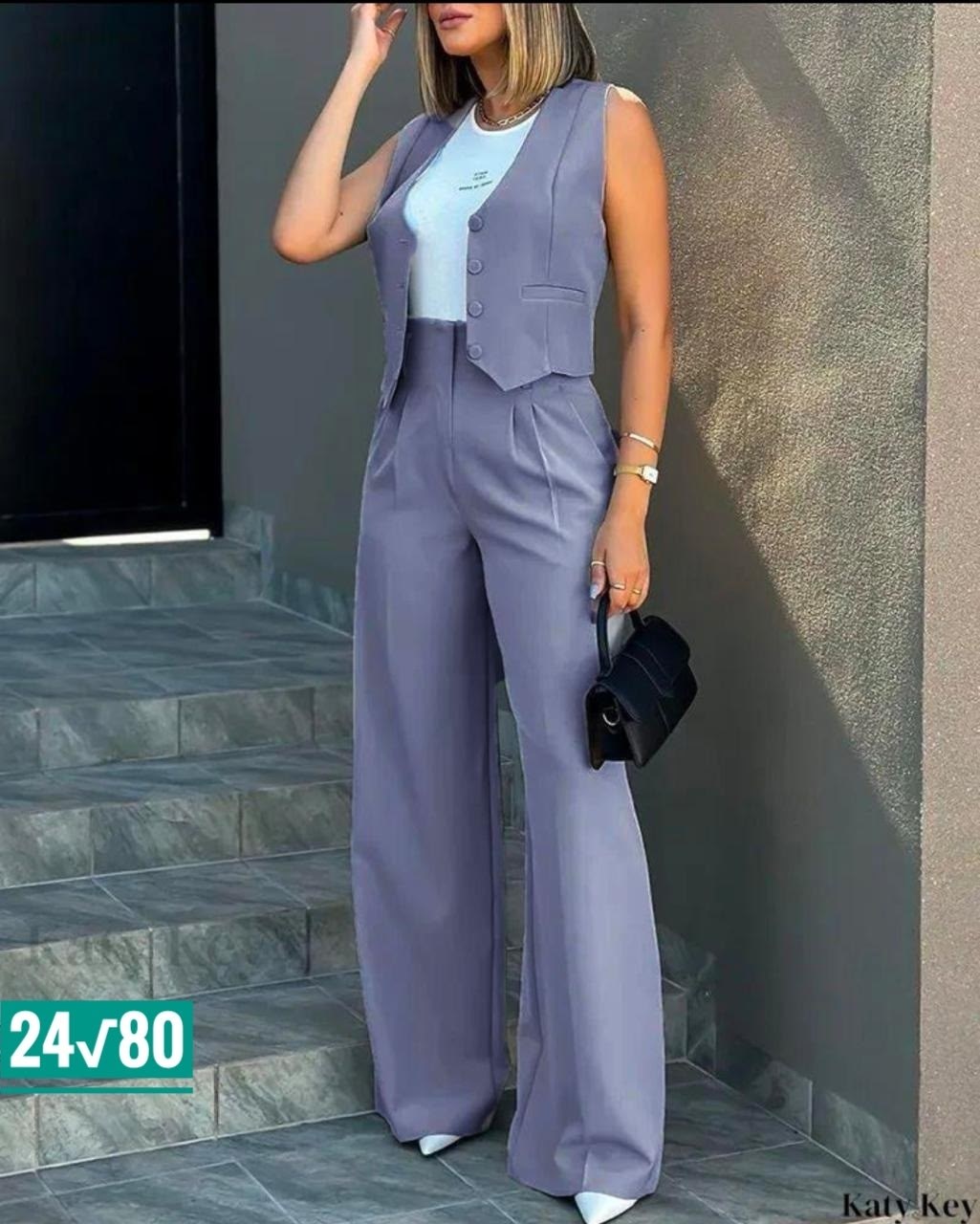 женский комплект из жилета и широких брюк,костюм жилет и брюки,модный костюм жилет широкие брюки повседневный,костюм женский с жилеткой,костюм брючный с жилеткой