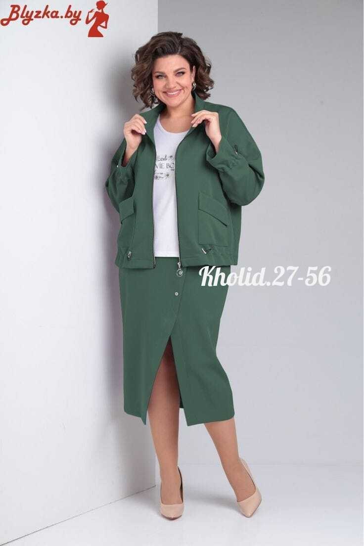 женские костюмы больших размеров,юбочный костюм liliana 1285 серозеленый,женские костюмы,костюм с юбкой,женский костюм с юбкой
