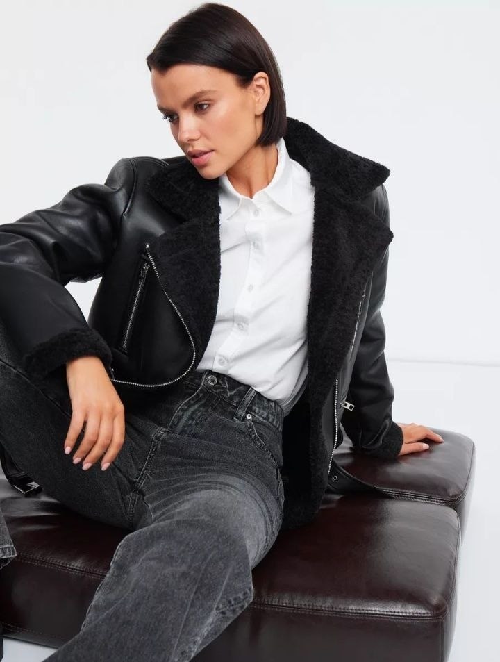 дубленка авиатор короткая vittoria vicci,дубленка искусственная vittoria vicci,женская дубленка,дубленка демисезонная женская,дубленка vittoria vicci черный