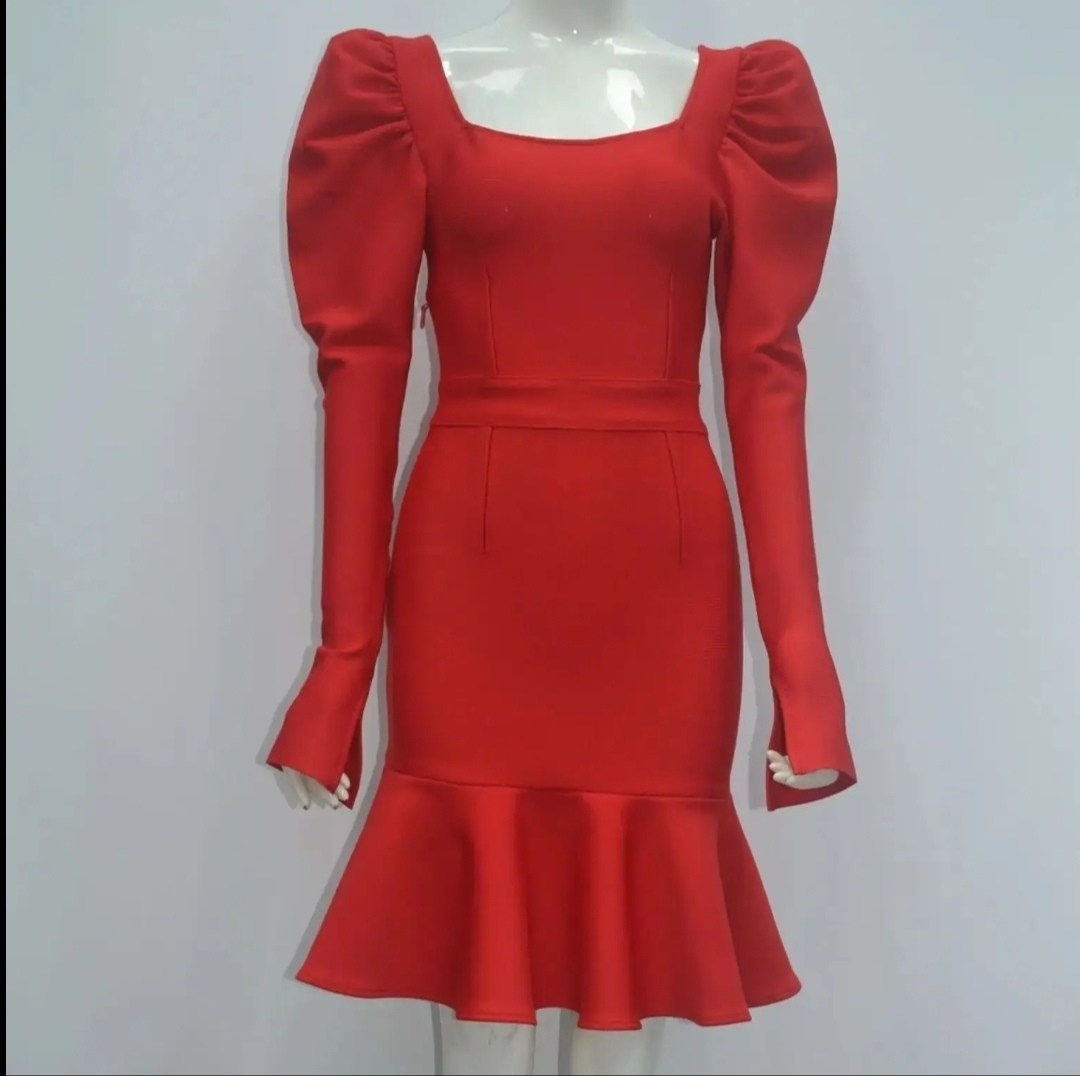 красное платье,женское платье,платье классическое,женское платье с рукавами,платье с рукавами фонарик