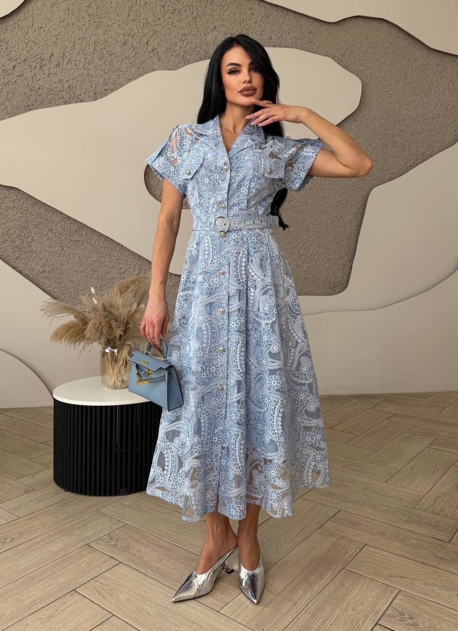 платья,нарядное платье,платье с поясом,кружевное платье,платье голубое