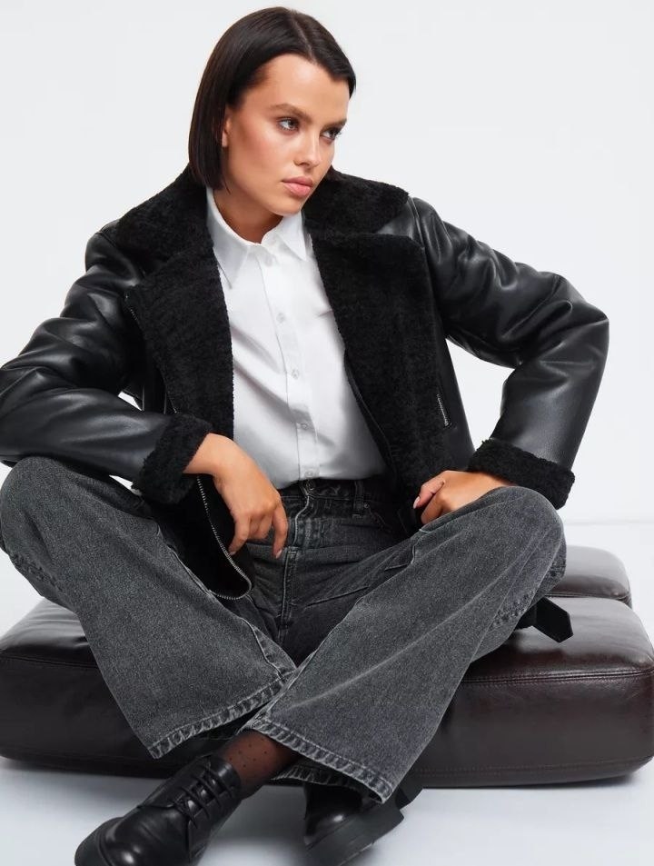 дубленка авиатор короткая vittoria vicci,дубленка искусственная vittoria vicci,женская дубленка,дубленка демисезонная женская,дубленка vittoria vicci черный