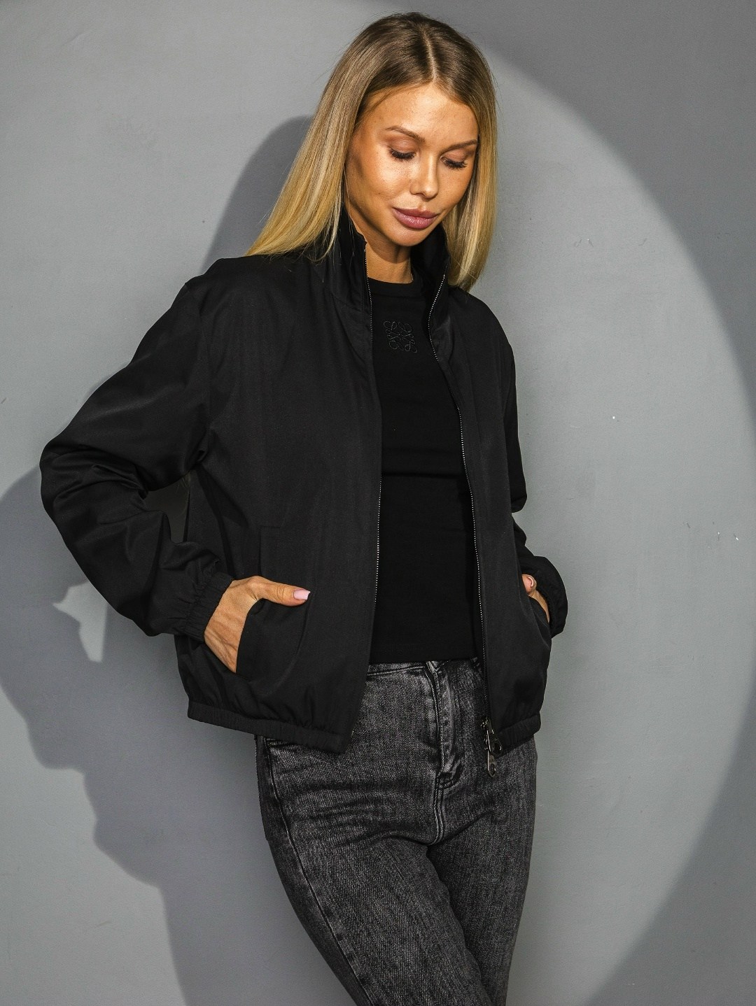 куртка бомбер женская,бомбер женский,чёрный женский бомбер,tenlinsin бомбер,ветровка бомбер