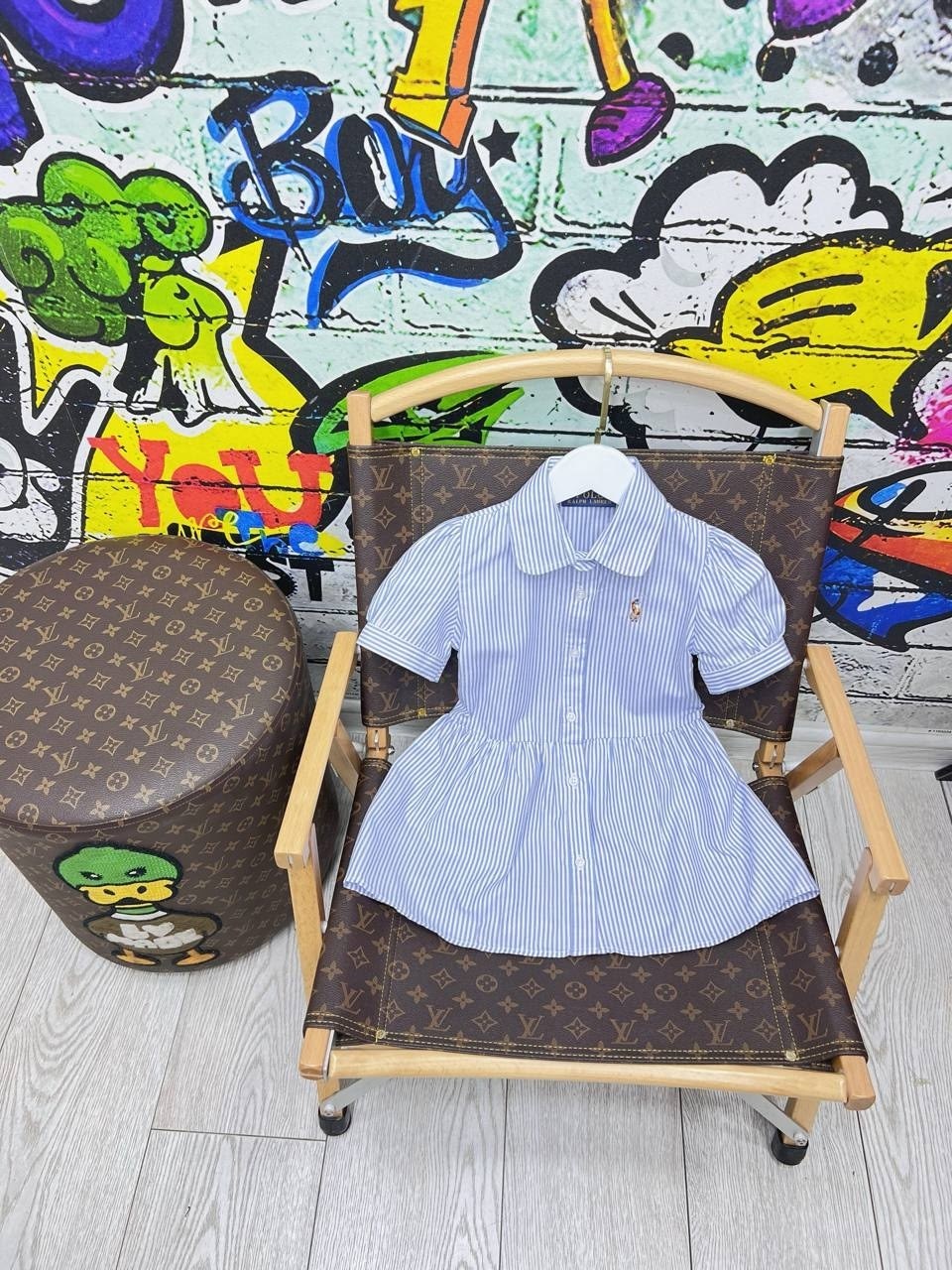 платье рубашка для девочки,голубое хлопковое платье в полоску для девочек от ralph lauren,для девочек платья,платья детские,платья для малышей