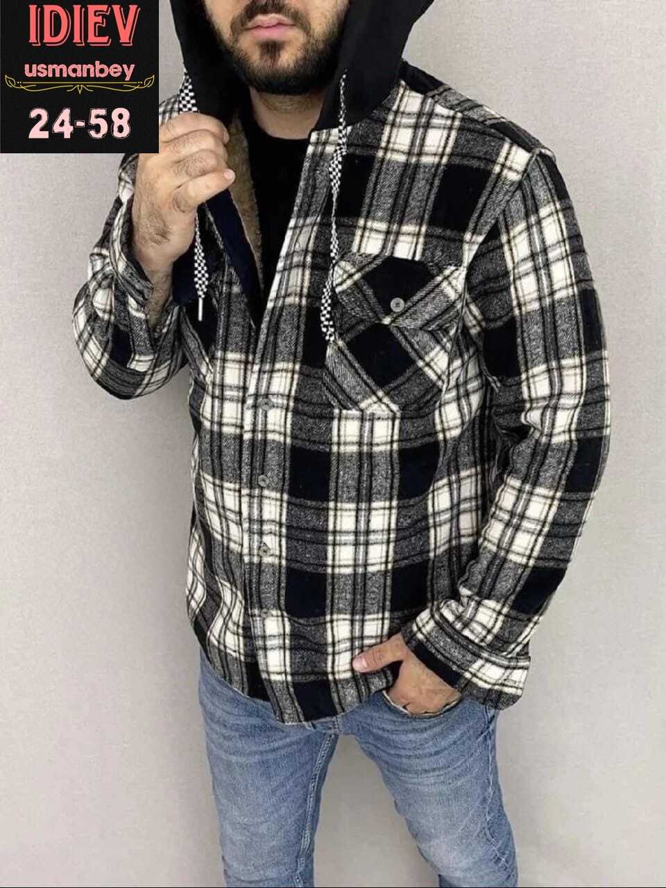 рубашка на меху с капюшоном,рубашка утепленная на меху зимняя в клетку,толстовка рубашка теплая арт. 11599010,рубашка теплая на флисе,рубашка с капюшоном