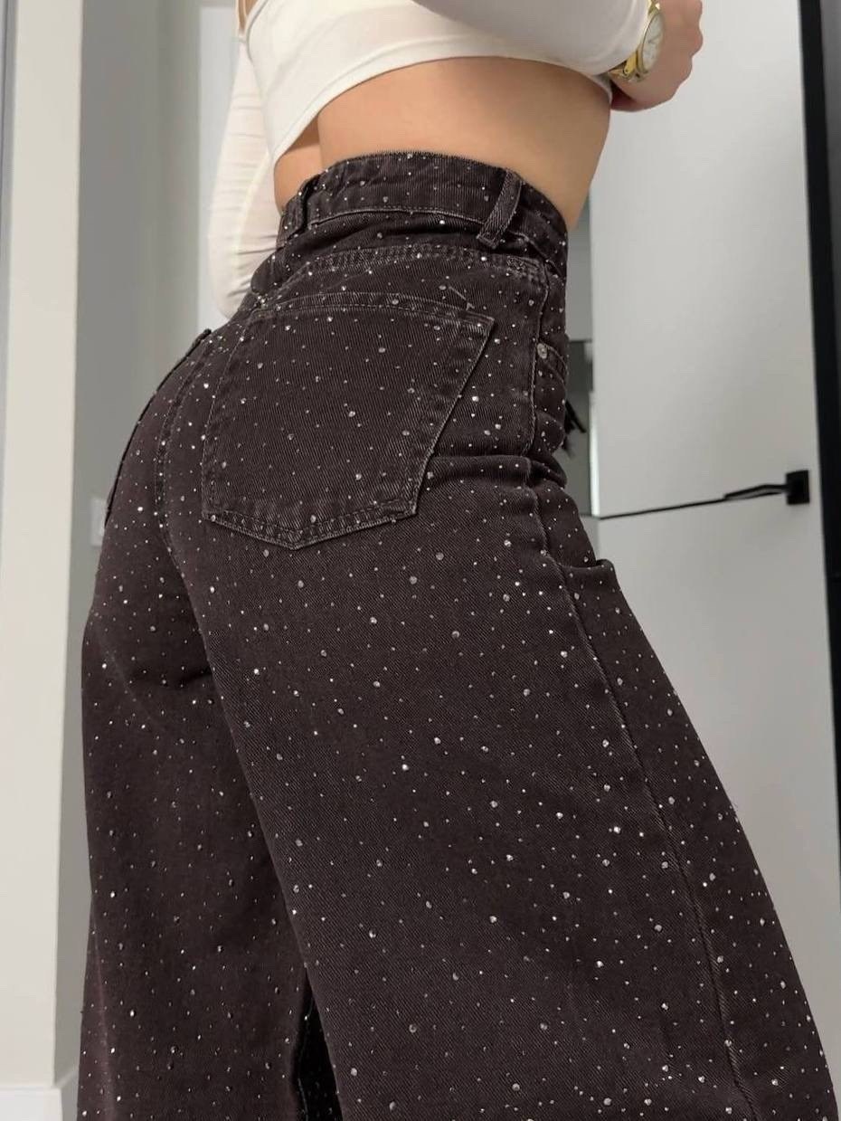 джинсы со стразами,джинсы женские,брюки со стразами,брюки с пайетками,широкие джинсы