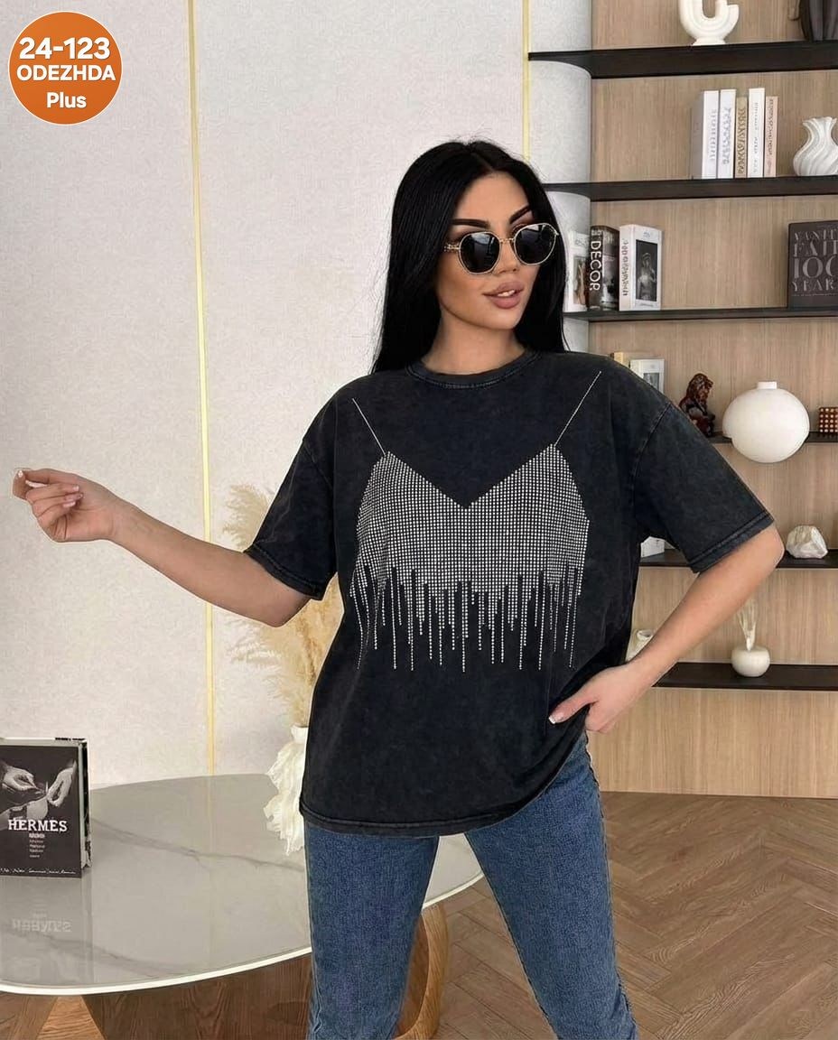 футболка женская,женская футболка оверсайз,футболка оверсайз базовая со стразами,женская футболка оверсайз со стразами,футболки модные