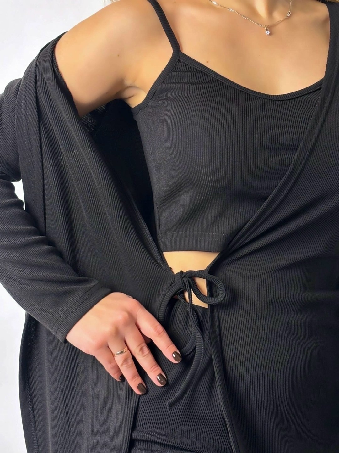 женская трикотажная пижама тройка,комплект халат и сорочка ночная,женская пижама+халат ткань лапша,костюм тройка женский,комплект женских