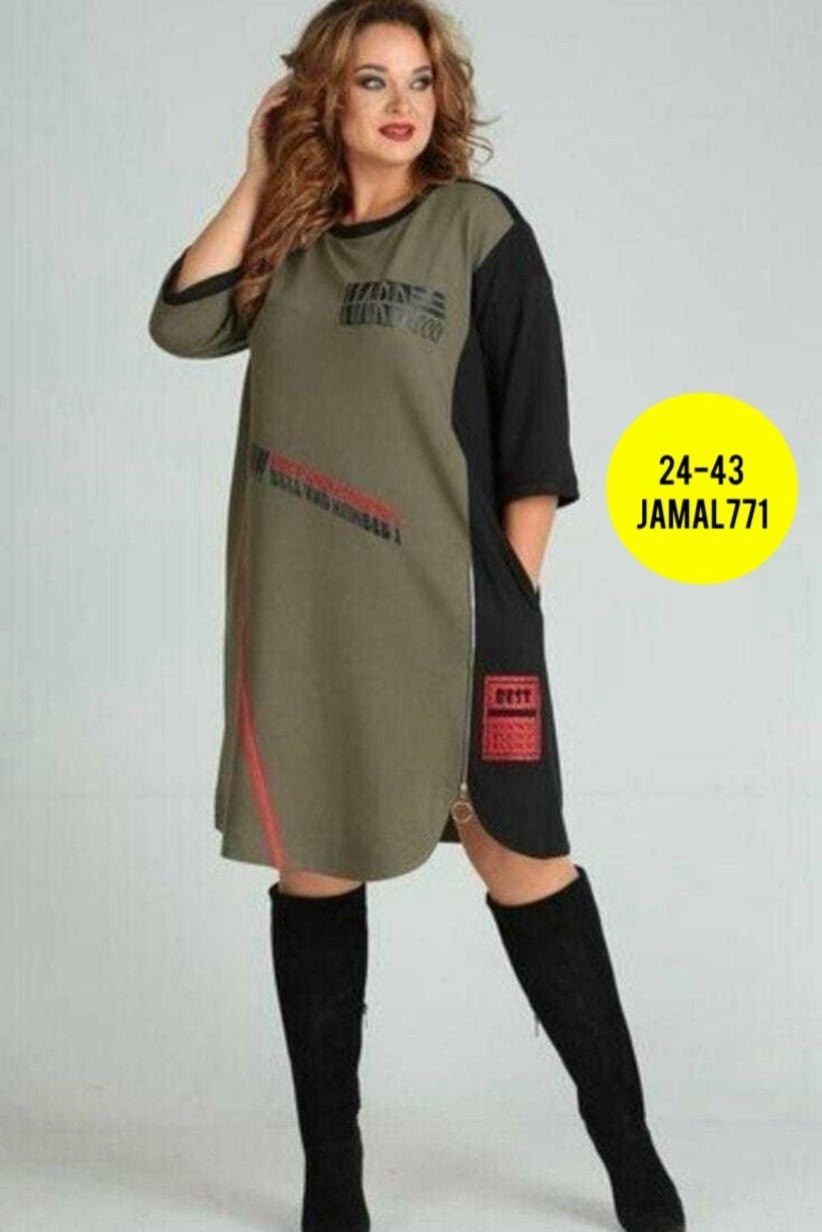 платье sandyna 13628 хаки,платья большие размеры,платье женской,платье туника,платье больших размеров повседневное